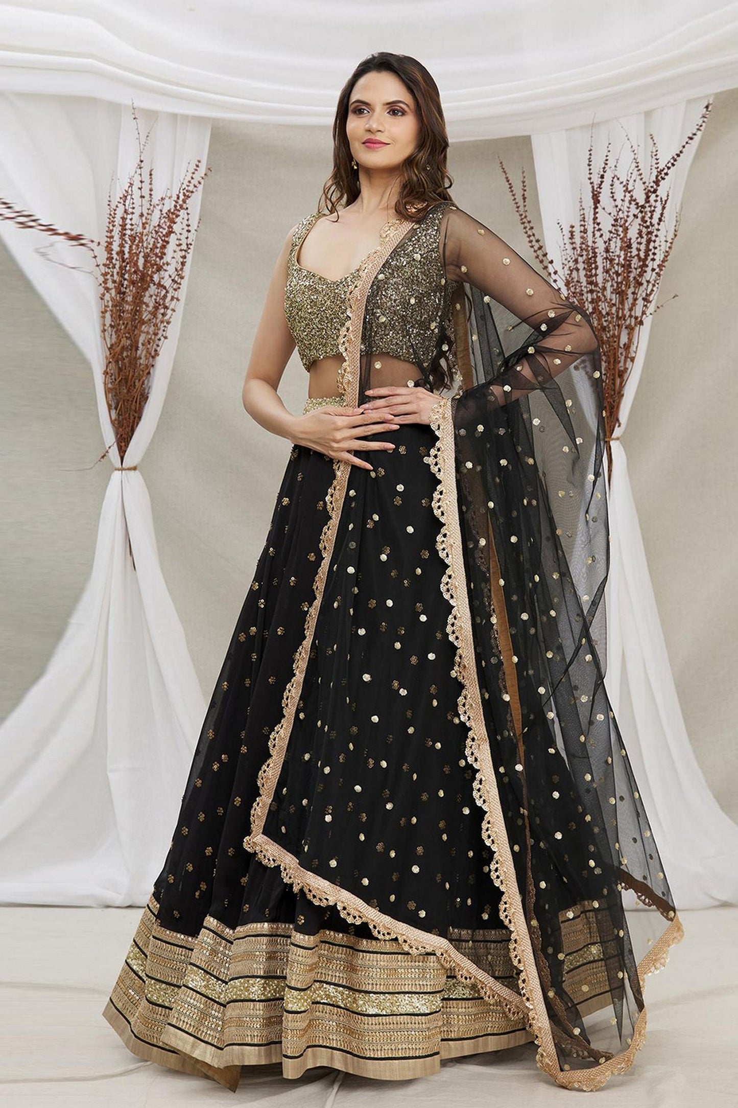 .Black Georgette Lehenga Choli - Sequence Embroidery Work