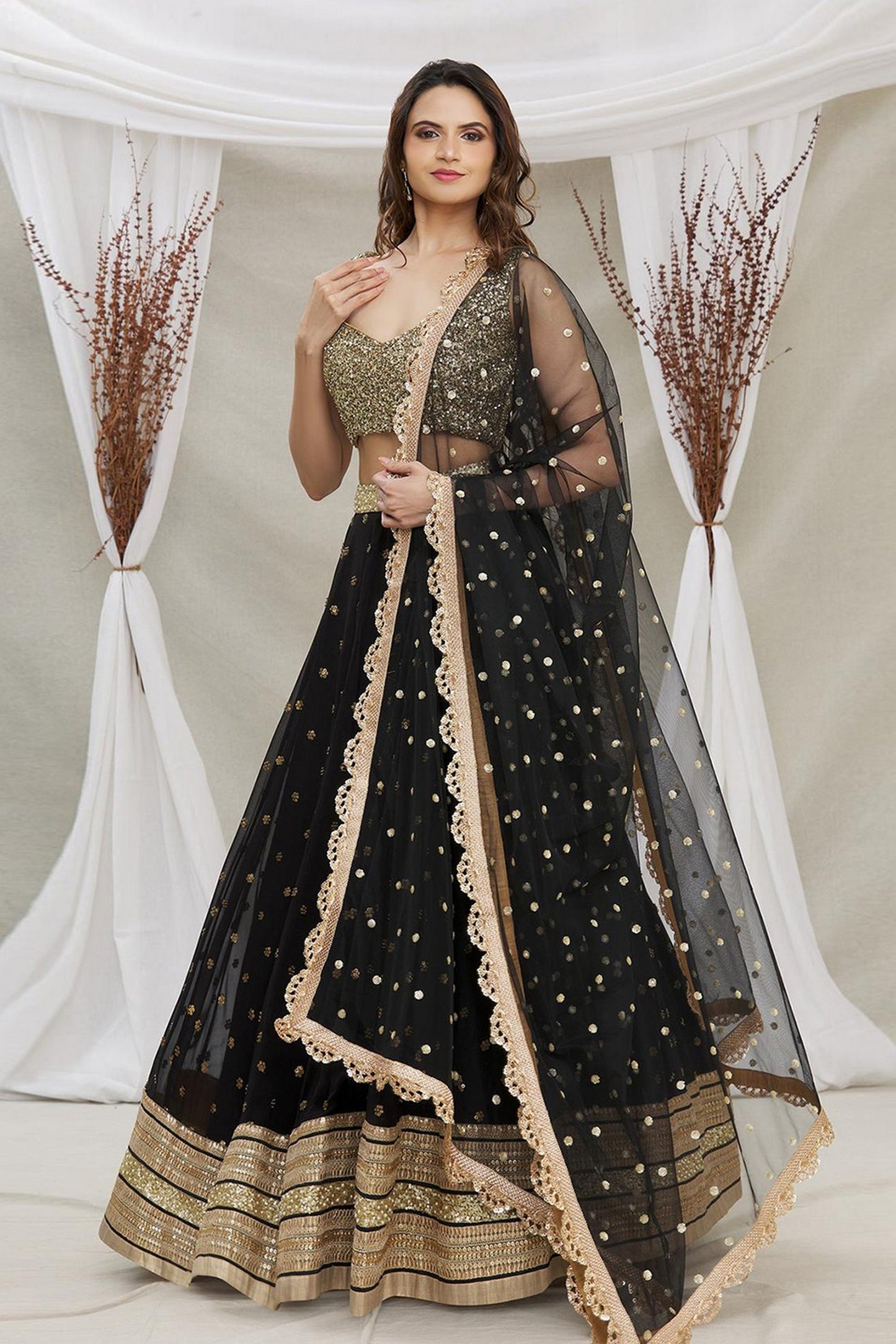 .Black Georgette Lehenga Choli - Sequence Embroidery Work
