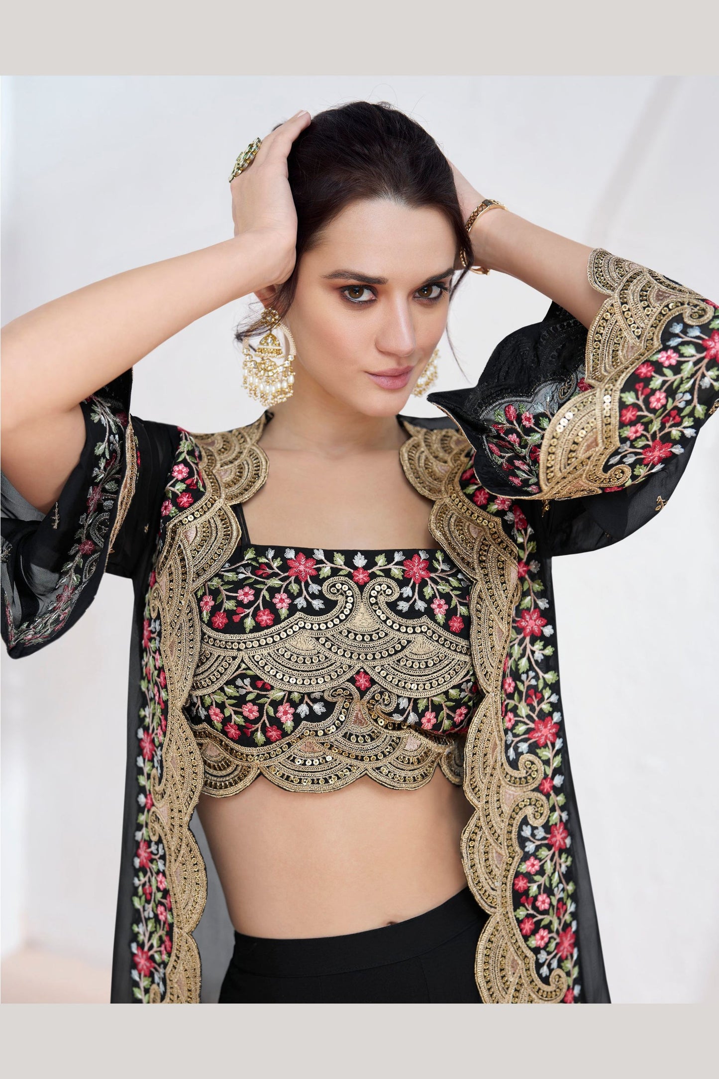 Black Georgette Palazzo Choli with Koti